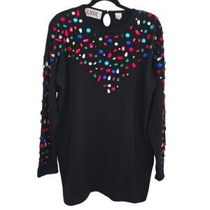 ALNORAL Plus 2X Wool Gemstone Embellished Sweater Black Whimsigoth Holiday Glam